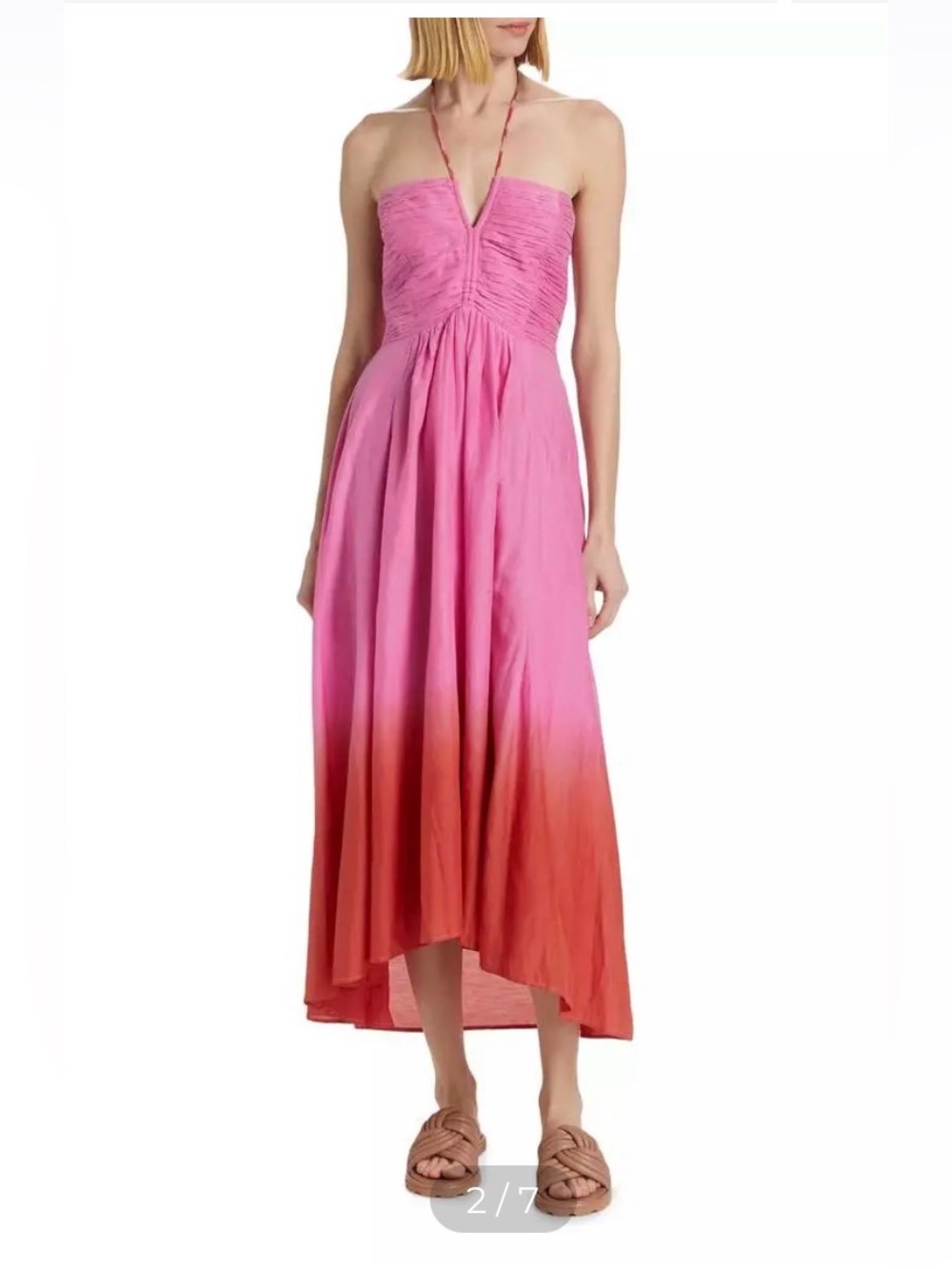 Sleeveless Pink to Red Ombre Smocked Maxi Dress
